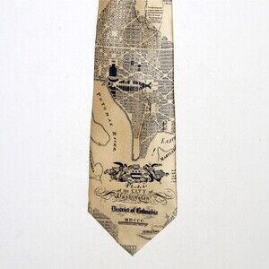 Museum Artifacts Necktie Washington DC Plan 1800 cream silk map vintage